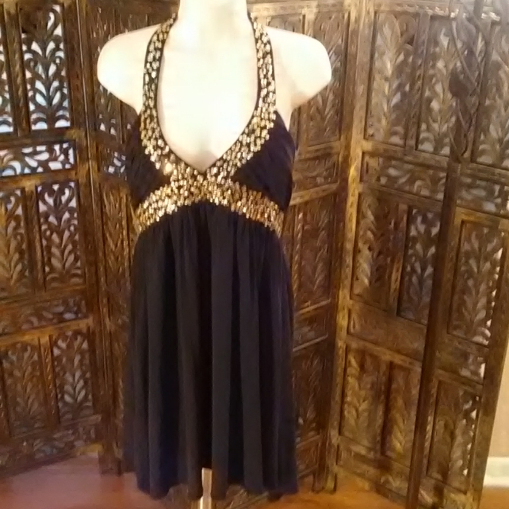 Black dress with gold sequins, size L